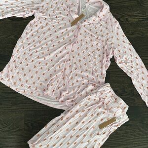 SKIMS Soft Lounge PJ Set – Pink Gingerbread Print – Size L (NWT)